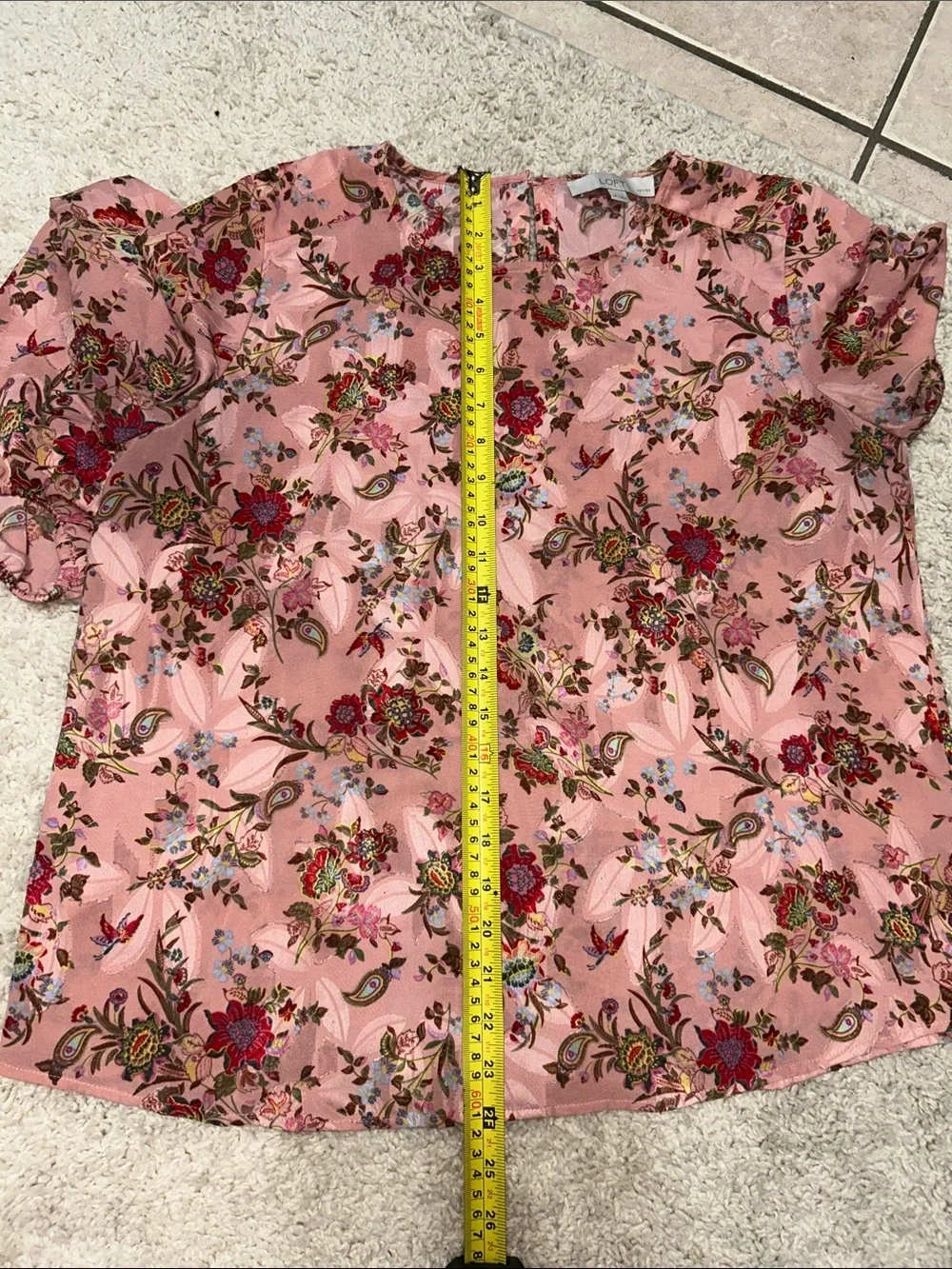 LOFT Pink Floral Puff-Sleeve Blouse